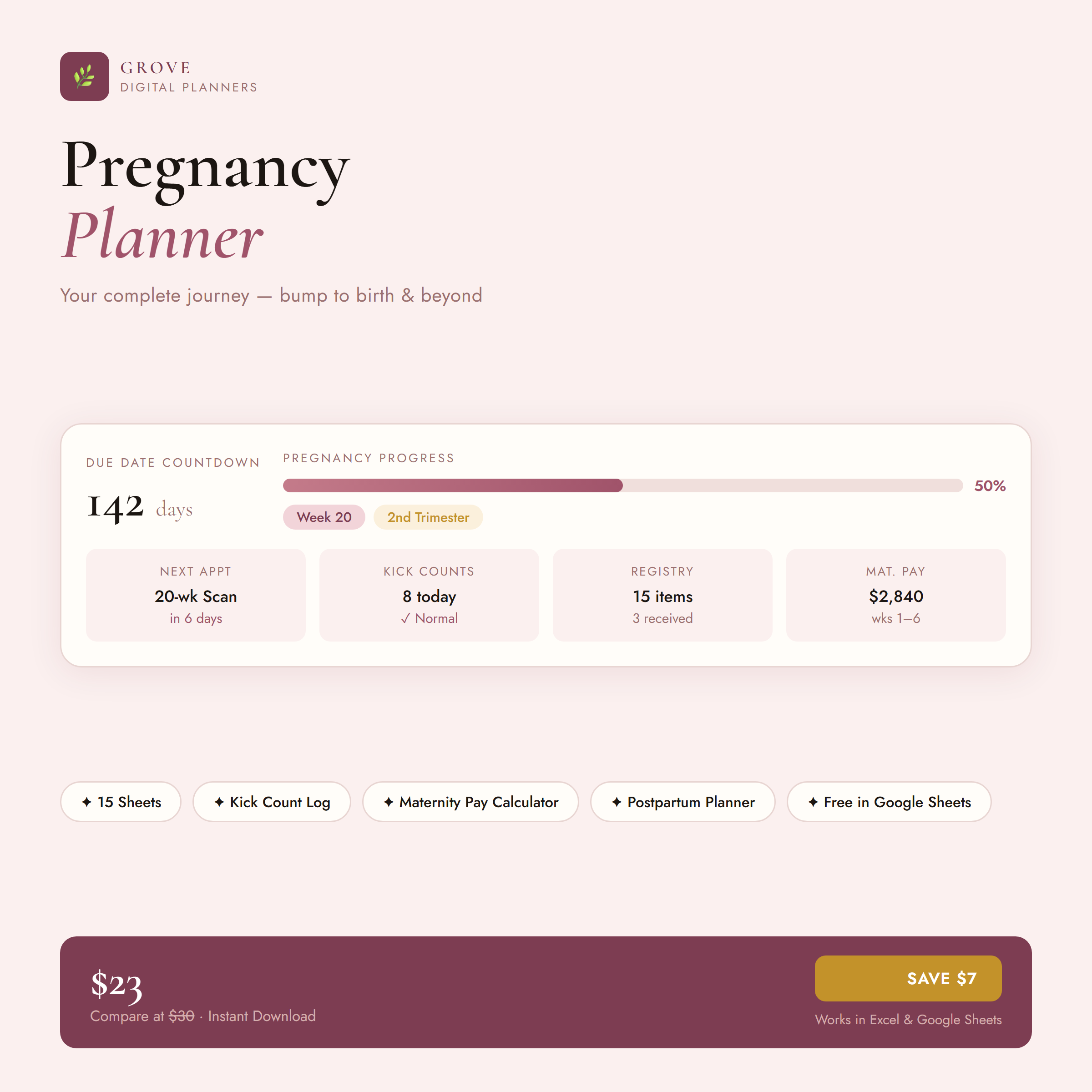 Grove Pregnancy Planner (Blush)