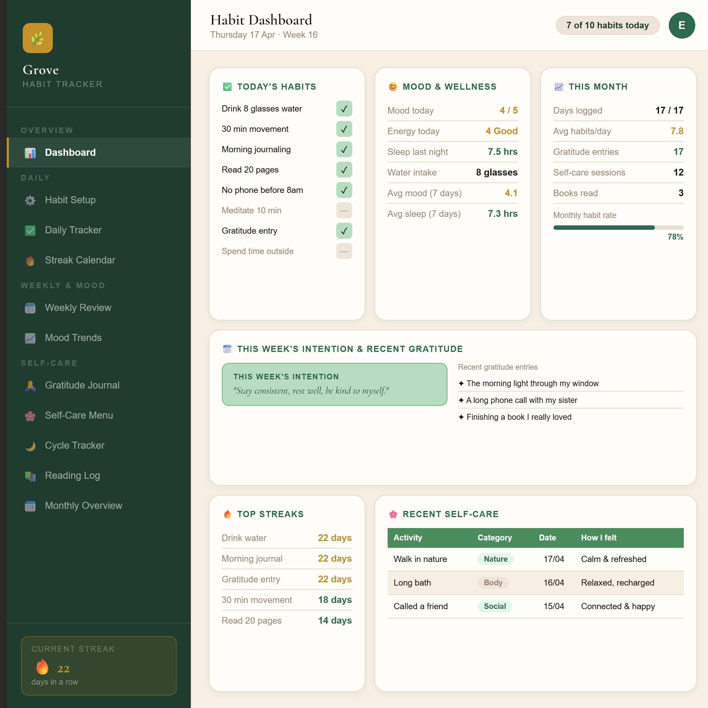 Habit Tracker Spreadsheet | Daily Mood, Gratitude, Cycle Planner (Google Sheets/Excel)